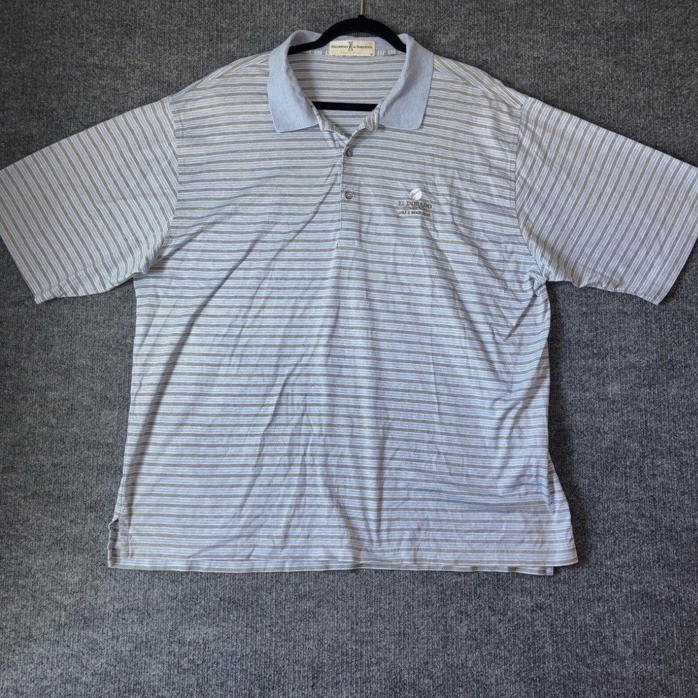 Fairway & Greene Polo Mens 2XL Blue Striped El Dorado Golf Beach Club Shirt
